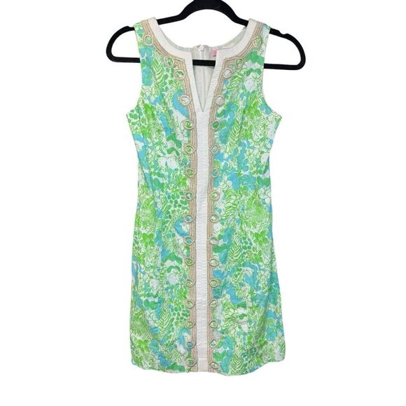 Lilly Pulitzer - Green White Jungle Print "Janice" Shift Dress Embroidery sz 00 - Picture 8 of 15